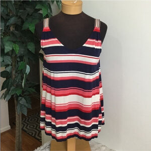 Max Studio Striped Tank Top XS NWT Red Navy Pink Cream white